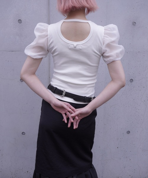 G.V.G.V.（ジーヴィージーヴィー）の「D-RING PUFF SLV RIB TOP（Tシャツ/カットソー・レディース・ホワイト/ブラック・ONE SIZE）」の20枚目の写真