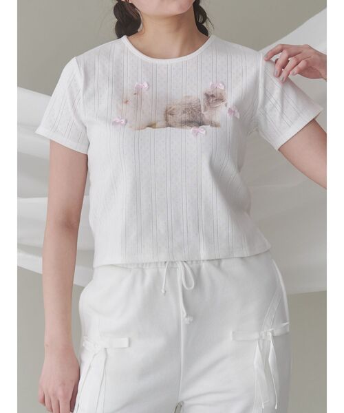 merry jenny（メリージェニー）の「ラビットribbon Tシャツ（Tシャツ/カットソー・レディース・オフホワイト/ブルー/ライトグレー・FREE）」の2枚目の写真