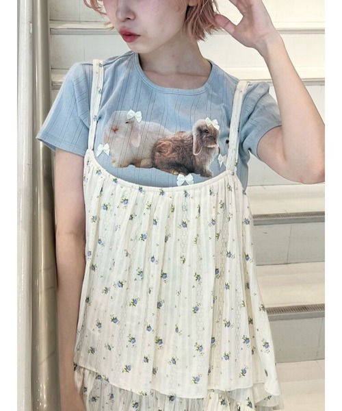 merry jenny（メリージェニー）の「ラビットribbon Tシャツ（Tシャツ/カットソー・レディース・オフホワイト/ブルー/ライトグレー・FREE）」の3枚目の写真