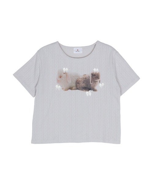 merry jenny（メリージェニー）の「ラビットribbon Tシャツ（Tシャツ/カットソー・レディース・オフホワイト/ブルー/ライトグレー・FREE）」の4枚目の写真