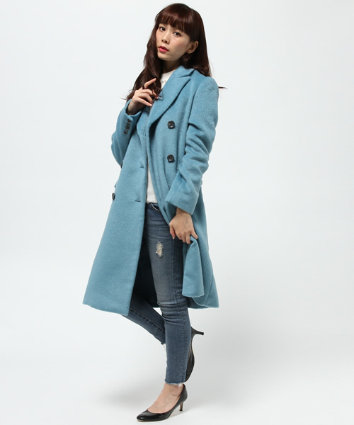 BLONDY ReLISH（ブロンディリリッシュ）の「ダブルチェスターコート（チェスターコート・レディース・ベージュ/ライトブルー/グレー・FREE）」の3枚目の写真