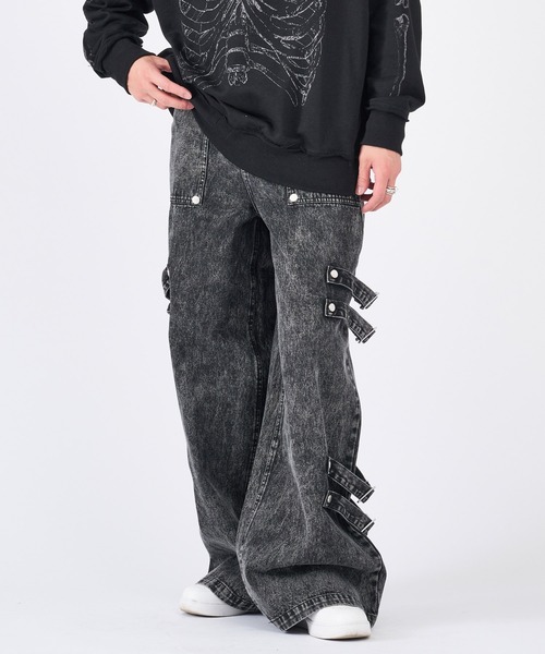 RE730（アールイーセブンサーティー）の「ベルトデザインワイドデニムパンツ（デニムパンツ・メンズ・ブラック/チャコールグレー・X-LARGE/LARGE/MEDIUM）」の6枚目の写真