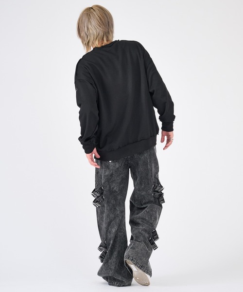 RE730（アールイーセブンサーティー）の「ベルトデザインワイドデニムパンツ（デニムパンツ・メンズ・ブラック/チャコールグレー・X-LARGE/LARGE/MEDIUM）」の14枚目の写真