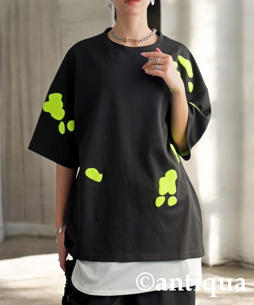 antiqua(アンティカ)の「サガラ刺繍Tシャツ(Tシャツ/カットソー・レディース・ブラック/杢グレー/ブラック系その他/ホワイト系その他・ONE SIZE)」の5枚目の写真