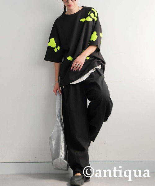 antiqua(アンティカ)の「サガラ刺繍Tシャツ(Tシャツ/カットソー・レディース・ブラック/杢グレー/ブラック系その他/ホワイト系その他・ONE SIZE)」の6枚目の写真