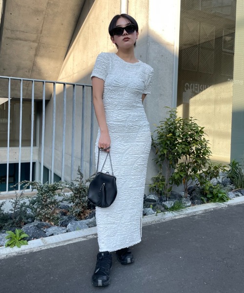 ワンピース HONEY MI HONEY back open swell jacquard セール】back open swell jacquard long one-piece（ワンピース