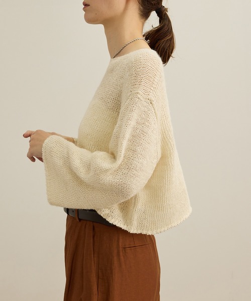 ROPE'(ロペ)の「【洗える】スラブリネン ボートネックプルオーバー(ニット/セーター・レディース・ターコイズブルー/ベージュ/ホワイト・FREE)」の1枚目の写真