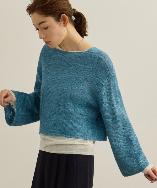 ROPE'(ロペ)の「【洗える】スラブリネン ボートネックプルオーバー(ニット/セーター・レディース・ターコイズブルー/ベージュ/ホワイト・FREE)」の2枚目の写真