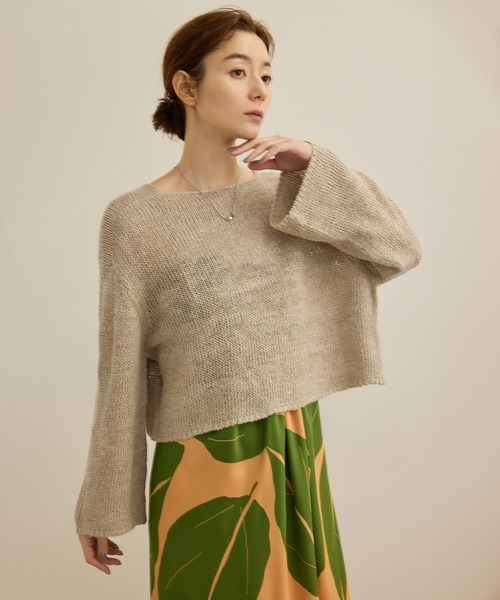 ROPE'(ロペ)の「【洗える】スラブリネン ボートネックプルオーバー(ニット/セーター・レディース・ターコイズブルー/ベージュ/ホワイト・FREE)」の4枚目の写真