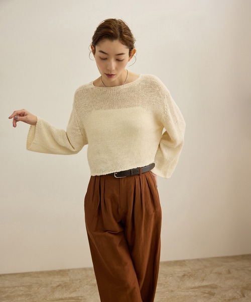 ROPE'(ロペ)の「【洗える】スラブリネン ボートネックプルオーバー(ニット/セーター・レディース・ターコイズブルー/ベージュ/ホワイト・FREE)」の9枚目の写真