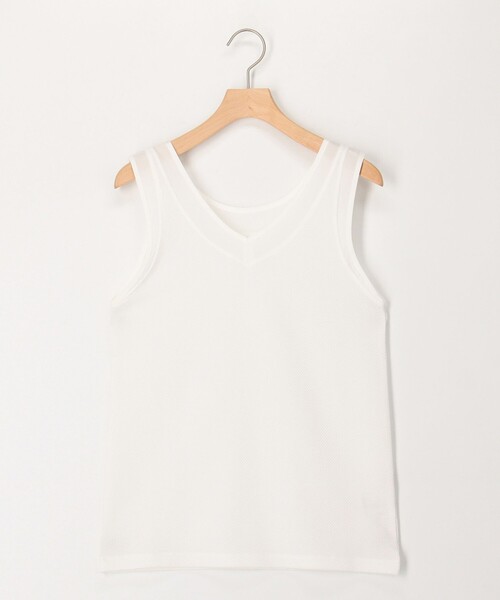 MICO COULIER（ミコクリエ）の「ラッセル編シアー切替2WAYタンクトップ（Tシャツ/カットソー・レディース・グレイッシュベージュ/ブラック/オフホワイト・38）」の2枚目の写真