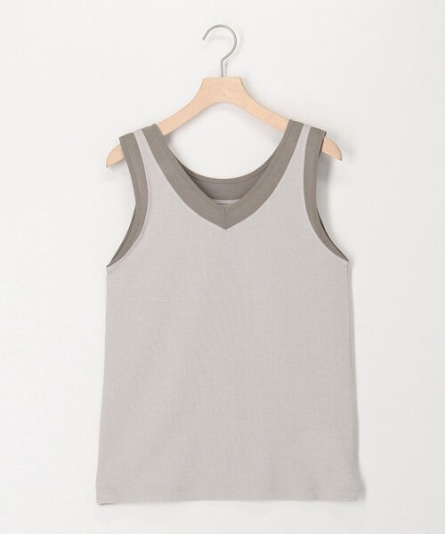 MICO COULIER（ミコクリエ）の「ラッセル編シアー切替2WAYタンクトップ（Tシャツ/カットソー・レディース・グレイッシュベージュ/ブラック/オフホワイト・38）」の3枚目の写真