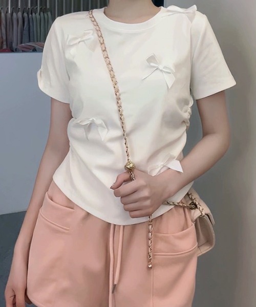 Lace Ladies(レースレディース)の「サテンリボン クルーネック 半袖 デザイン Tシャツ(Tシャツ/カットソー・レディース・ピンク/ホワイト/ブラック・XL/M/S)」の17枚目の写真