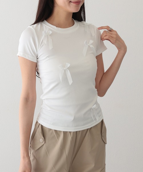 Lace Ladies(レースレディース)の「サテンリボン クルーネック 半袖 デザイン Tシャツ(Tシャツ/カットソー・レディース・ピンク/ホワイト/ブラック・XL/M/S)」の20枚目の写真