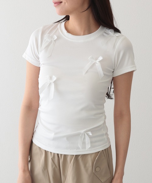 Lace Ladies(レースレディース)の「サテンリボン クルーネック 半袖 デザイン Tシャツ(Tシャツ/カットソー・レディース・ピンク/ホワイト/ブラック・XL/M/S)」の9枚目の写真