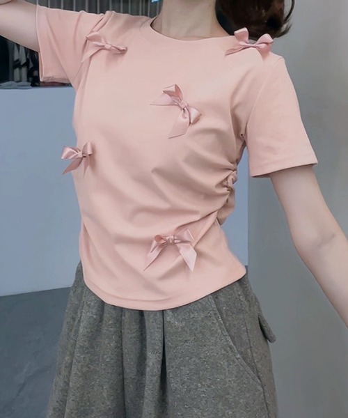 Lace Ladies(レースレディース)の「サテンリボン クルーネック 半袖 デザイン Tシャツ(Tシャツ/カットソー・レディース・ピンク/ホワイト/ブラック・XL/M/S)」の10枚目の写真