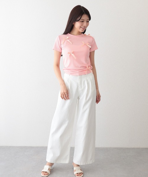 Lace Ladies(レースレディース)の「サテンリボン クルーネック 半袖 デザイン Tシャツ(Tシャツ/カットソー・レディース・ピンク/ホワイト/ブラック・XL/M/S)」の12枚目の写真