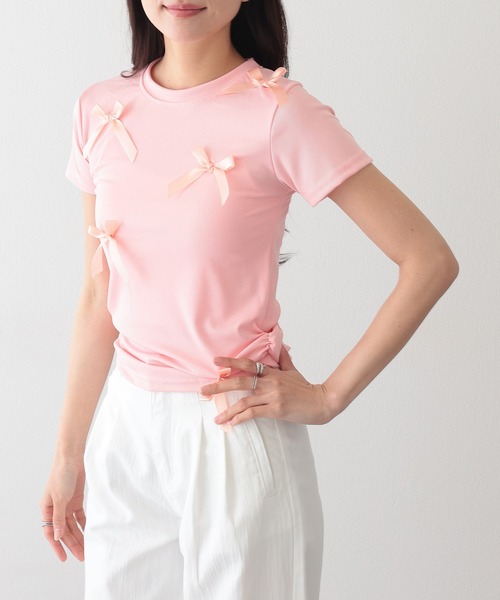 Lace Ladies(レースレディース)の「サテンリボン クルーネック 半袖 デザイン Tシャツ(Tシャツ/カットソー・レディース・ピンク/ホワイト/ブラック・XL/M/S)」の13枚目の写真