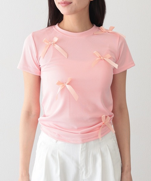 Lace Ladies(レースレディース)の「サテンリボン クルーネック 半袖 デザイン Tシャツ(Tシャツ/カットソー・レディース・ピンク/ホワイト/ブラック・XL/M/S)」の14枚目の写真