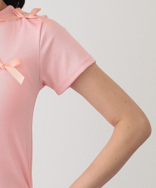 Lace Ladies(レースレディース)の「サテンリボン クルーネック 半袖 デザイン Tシャツ(Tシャツ/カットソー・レディース・ピンク/ホワイト/ブラック・XL/M/S)」の7枚目の写真