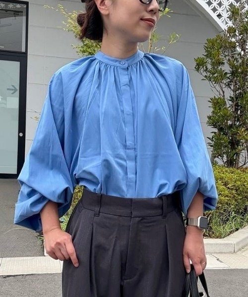 BEAMS HEART（ビームスハート）の「ボウタイ セット ノーカラー ブラウス（シャツ/ブラウス・レディース・チャコールグレー/ホワイト系その他5/サックスブルー・FREE）」の5枚目の写真