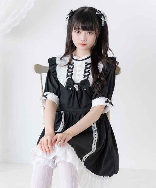 DearMyLove(ディアマイラブ)の「レースアップリボンドーリーワンピース(ワンピース・レディース・ブラック×ホワイト/ホワイト×ピンク/ブラック×ブルー・MEDIUM/3L/LL/LARGE)」の11枚目の写真