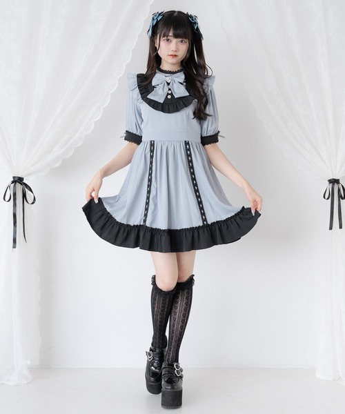 DearMyLove(ディアマイラブ)の「レースアップリボンドーリーワンピース(ワンピース・レディース・ブラック×ホワイト/ホワイト×ピンク/ブラック×ブルー・MEDIUM/3L/LL/LARGE)」の12枚目の写真