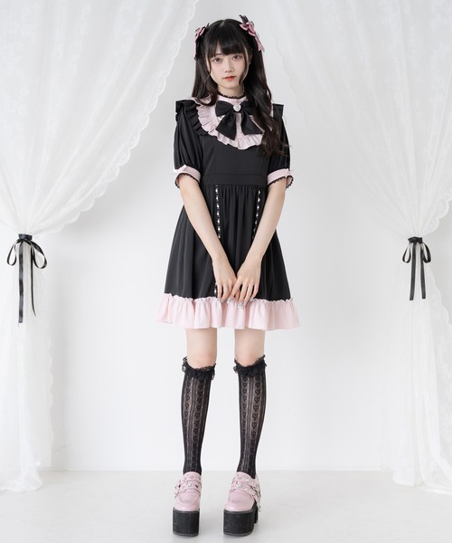 DearMyLove(ディアマイラブ)の「レースアップリボンドーリーワンピース(ワンピース・レディース・ブラック×ホワイト/ホワイト×ピンク/ブラック×ブルー・MEDIUM/3L/LL/LARGE)」の18枚目の写真