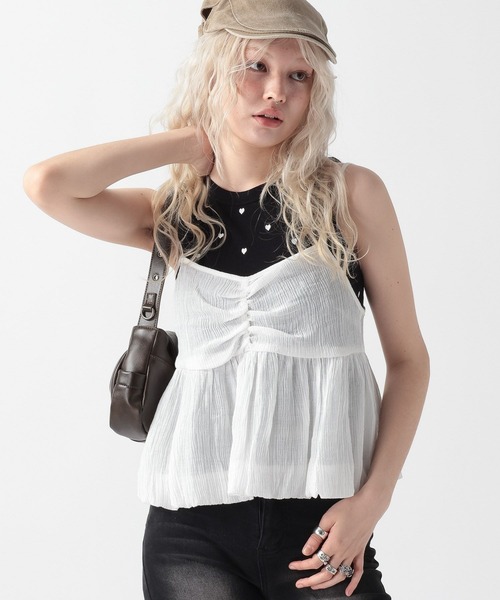 FOREVER 21（フォーエバー トゥエンティーワン）の「【2025SS】ペプラムバルーンチュニック（キャミソール・レディース・ブラック/オフホワイト/グリーン・FREE）」の12枚目の写真