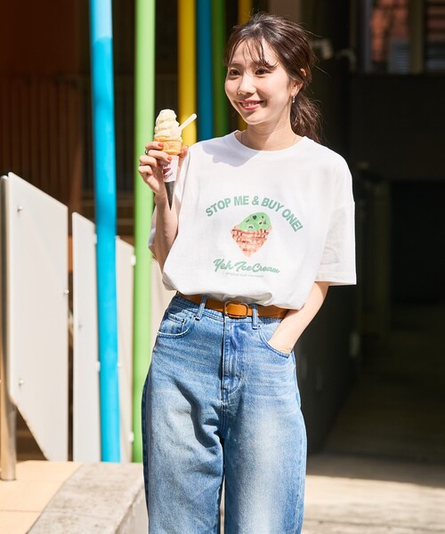 FREAK'S STORE（フリークスストア）の「限定展開　YEH ice cream フロント ロゴ 半袖 Tシャツ（Tシャツ/カットソー・レディース・オフホワイト/ライトピンク/スミクロ・ﾌﾘ-）」の21枚目の写真