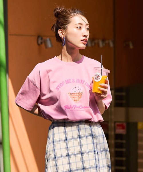 FREAK'S STORE（フリークスストア）の「限定展開　YEH ice cream フロント ロゴ 半袖 Tシャツ（Tシャツ/カットソー・レディース・オフホワイト/ライトピンク/スミクロ・ﾌﾘ-）」の18枚目の写真