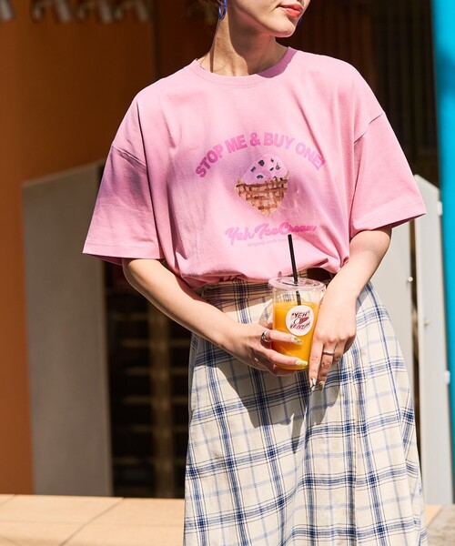 FREAK'S STORE（フリークスストア）の「限定展開　YEH ice cream フロント ロゴ 半袖 Tシャツ（Tシャツ/カットソー・レディース・オフホワイト/ライトピンク/スミクロ・ﾌﾘ-）」の9枚目の写真