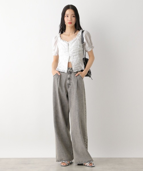 Heather（ヘザー）の「コットンフリルZIPブラウス（半袖）　491031（シャツ/ブラウス・レディース・ブラック/レッド/オフホワイト・FREE）」の4枚目の写真