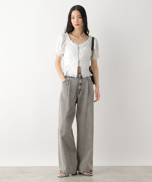 Heather（ヘザー）の「コットンフリルZIPブラウス（半袖）　491031（シャツ/ブラウス・レディース・ブラック/レッド/オフホワイト・FREE）」の5枚目の写真