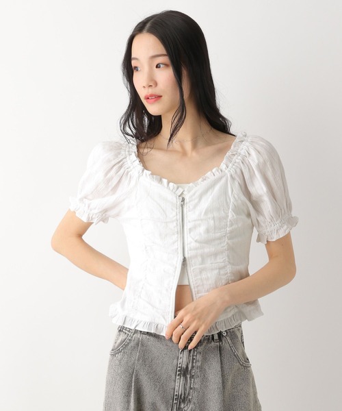 Heather（ヘザー）の「コットンフリルZIPブラウス（半袖）　491031（シャツ/ブラウス・レディース・ブラック/レッド/オフホワイト・FREE）」の9枚目の写真