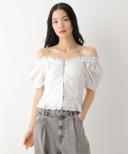 Heather（ヘザー）の「コットンフリルZIPブラウス（半袖）　491031（シャツ/ブラウス・レディース・ブラック/レッド/オフホワイト・FREE）」の10枚目の写真