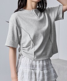 nui nullu（ヌイヌル）の「【nui nullu】サイドシャーリングリボンヘンリーネックリブTシャツ（Tシャツ/カットソー・レディース）」