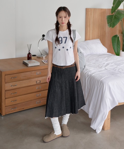 UNE MANSION(ユヌマンション)の「97スターレタリングクロップド半袖Tシャツ(Tシャツ/カットソー・レディース・ミント/ホワイト/ブラック・FREE)」の4枚目の写真