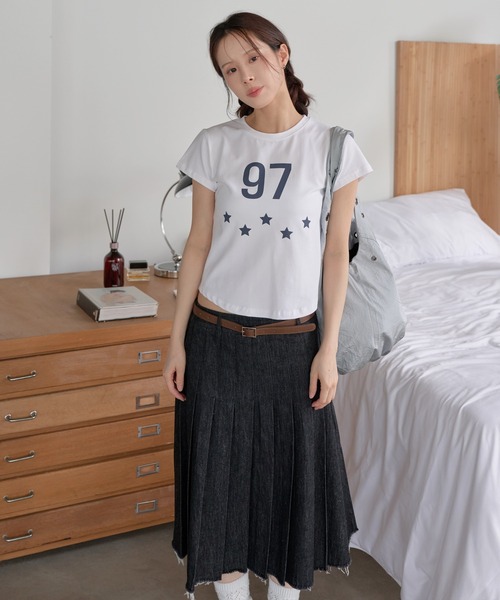 UNE MANSION(ユヌマンション)の「97スターレタリングクロップド半袖Tシャツ(Tシャツ/カットソー・レディース・ミント/ホワイト/ブラック・FREE)」の6枚目の写真