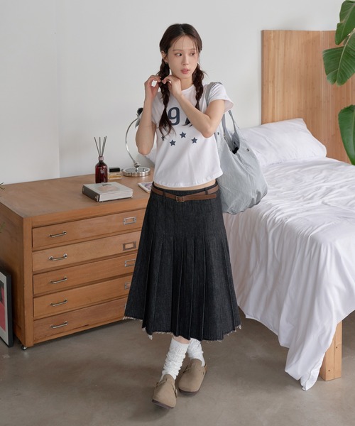 UNE MANSION(ユヌマンション)の「97スターレタリングクロップド半袖Tシャツ(Tシャツ/カットソー・レディース・ミント/ホワイト/ブラック・FREE)」の5枚目の写真
