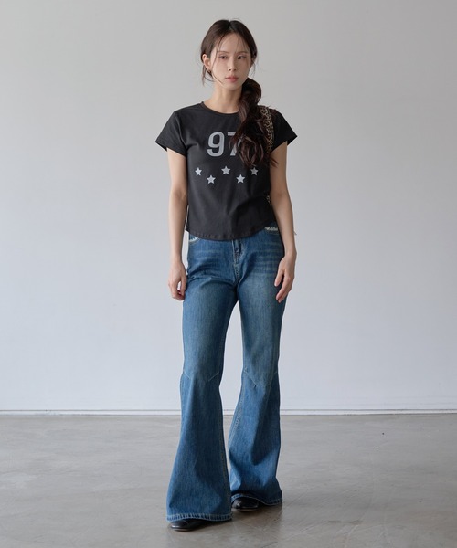 UNE MANSION(ユヌマンション)の「97スターレタリングクロップド半袖Tシャツ(Tシャツ/カットソー・レディース・ミント/ホワイト/ブラック・FREE)」の7枚目の写真