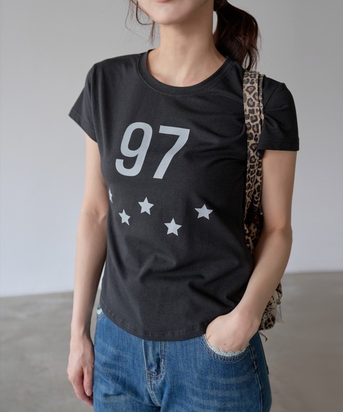 UNE MANSION(ユヌマンション)の「97スターレタリングクロップド半袖Tシャツ(Tシャツ/カットソー・レディース・ミント/ホワイト/ブラック・FREE)」の8枚目の写真