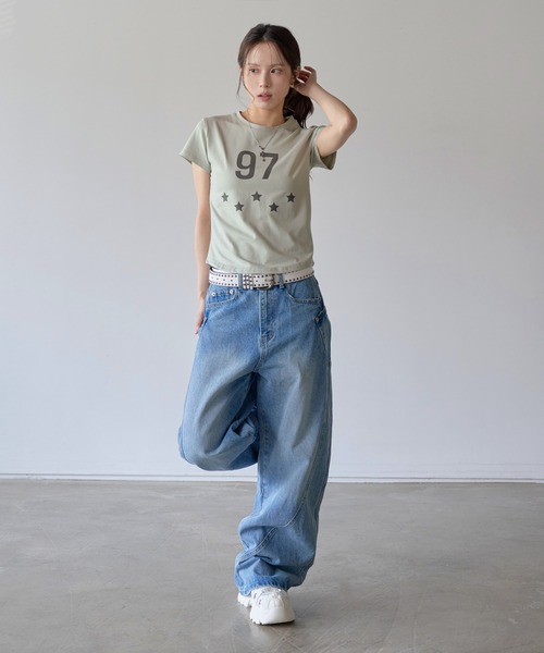 UNE MANSION(ユヌマンション)の「97スターレタリングクロップド半袖Tシャツ(Tシャツ/カットソー・レディース・ミント/ホワイト/ブラック・FREE)」の9枚目の写真