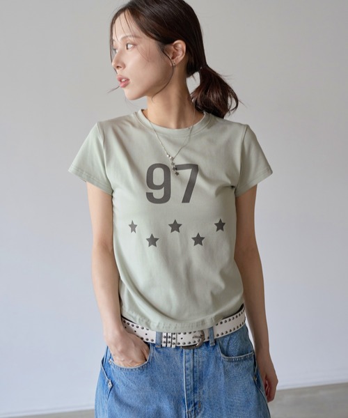 UNE MANSION(ユヌマンション)の「97スターレタリングクロップド半袖Tシャツ(Tシャツ/カットソー・レディース・ミント/ホワイト/ブラック・FREE)」の10枚目の写真