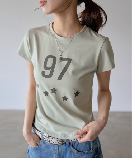 UNE MANSION(ユヌマンション)の「97スターレタリングクロップド半袖Tシャツ(Tシャツ/カットソー・レディース・ミント/ホワイト/ブラック・FREE)」の11枚目の写真