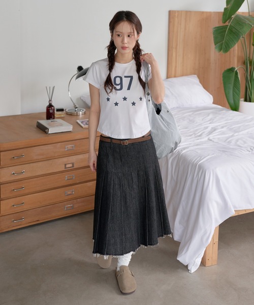 UNE MANSION(ユヌマンション)の「97スターレタリングクロップド半袖Tシャツ(Tシャツ/カットソー・レディース・ミント/ホワイト/ブラック・FREE)」の12枚目の写真