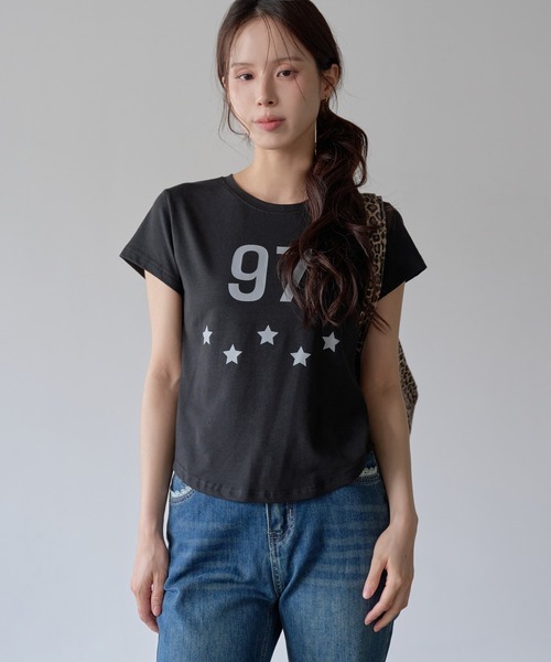 UNE MANSION(ユヌマンション)の「97スターレタリングクロップド半袖Tシャツ(Tシャツ/カットソー・レディース・ミント/ホワイト/ブラック・FREE)」の14枚目の写真