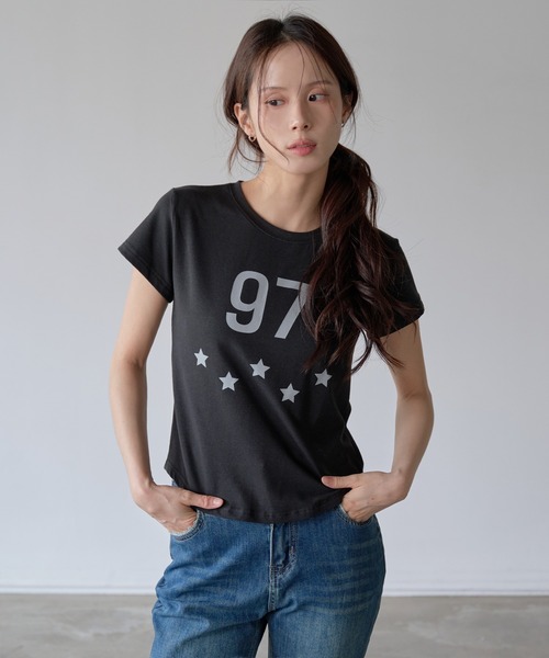 UNE MANSION(ユヌマンション)の「97スターレタリングクロップド半袖Tシャツ(Tシャツ/カットソー・レディース・ミント/ホワイト/ブラック・FREE)」の16枚目の写真
