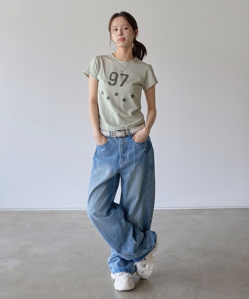 UNE MANSION(ユヌマンション)の「97スターレタリングクロップド半袖Tシャツ(Tシャツ/カットソー・レディース・ミント/ホワイト/ブラック・FREE)」の18枚目の写真