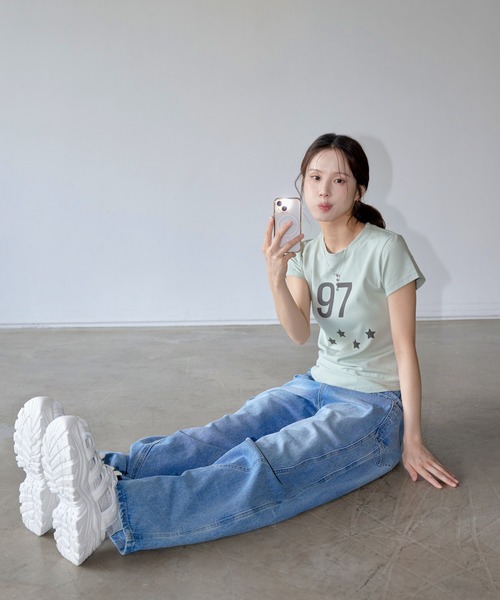 UNE MANSION(ユヌマンション)の「97スターレタリングクロップド半袖Tシャツ(Tシャツ/カットソー・レディース・ミント/ホワイト/ブラック・FREE)」の22枚目の写真